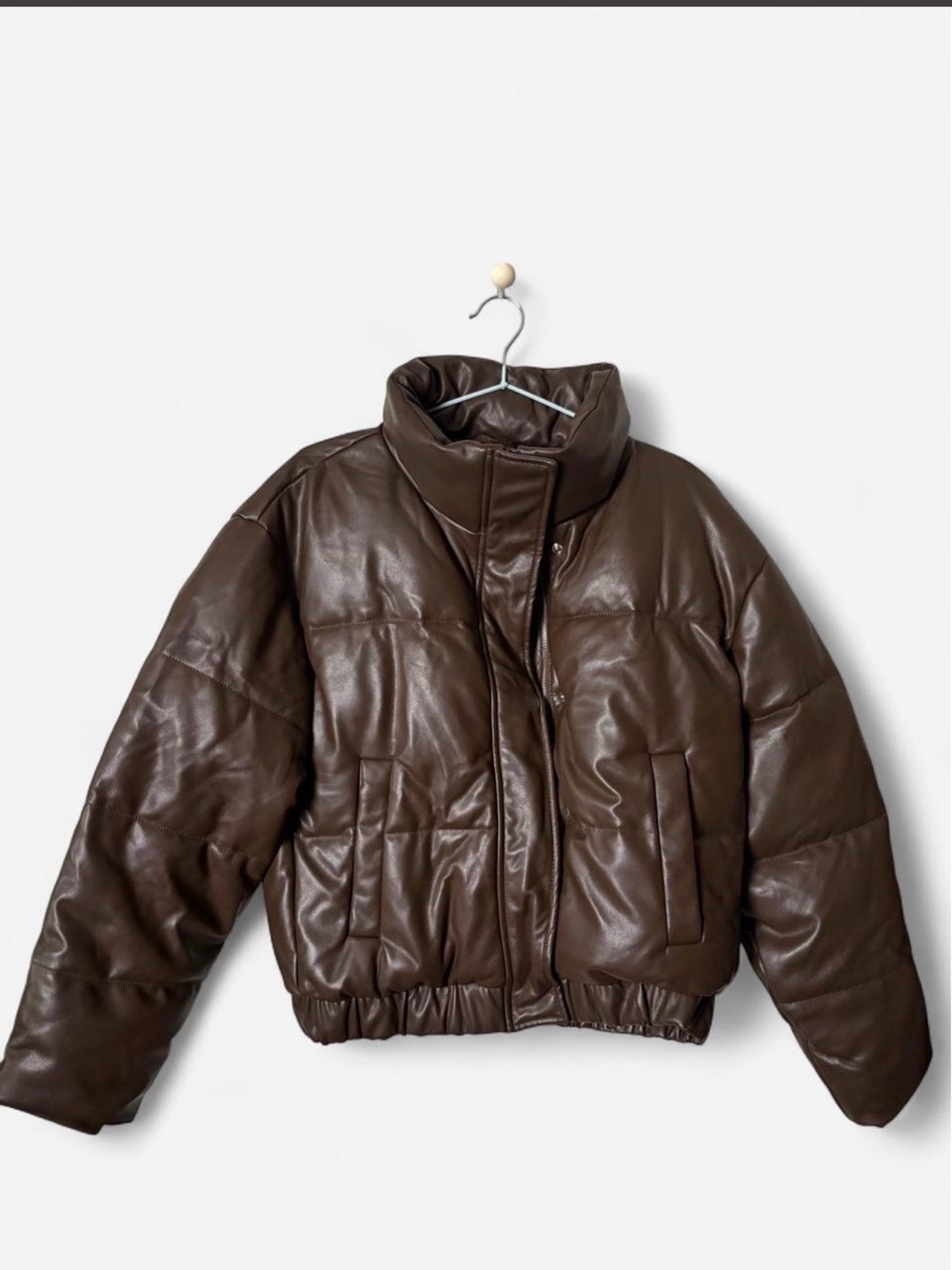 Abercrombie & Fitch Chocolate Brown Faux-Leather Puffer Jacket in Size M